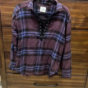 american eagle v neck flannel